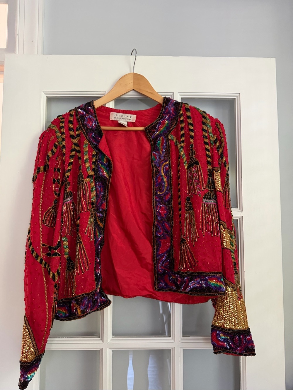 Niteline Red Beaded Tassel Embellished Open Jacket